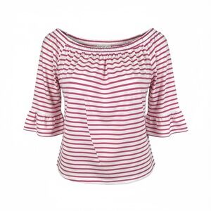 Hinson Wu Lena Off Shoulder Pink White Stripe Coastal Resort M Preppy NWT